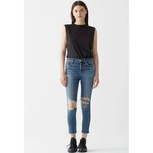AGOLDE Women's Sophie High Rise Skinny Crop Medium Wash Blue Distressed Size 25